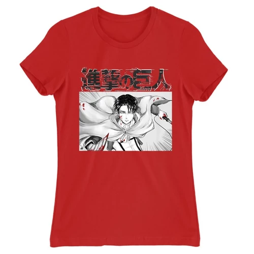 Piros Attack on Titan női rövid ujjú póló - Shingeki no Kyojin – Levi