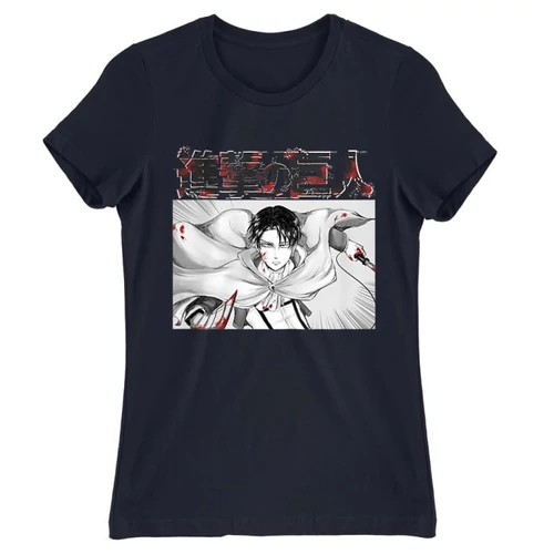 Sötétkék Attack on Titan női rövid ujjú póló - Shingeki no Kyojin – Levi