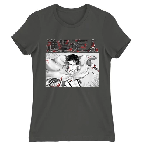 Sötétszürke Attack on Titan női rövid ujjú póló - Shingeki no Kyojin – Levi