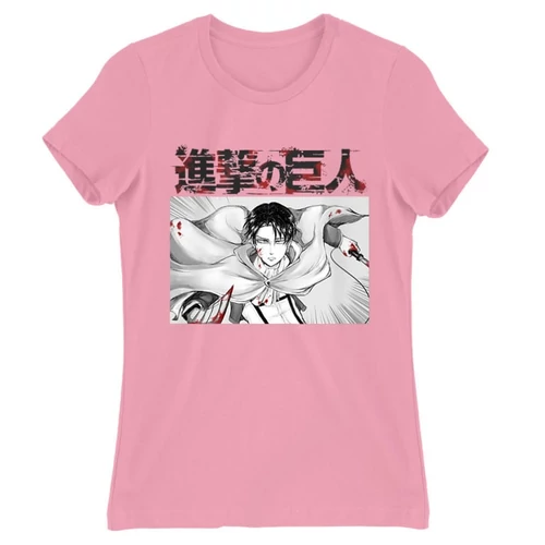 Világos rózsaszín Attack on Titan női rövid ujjú póló - Shingeki no Kyojin – Levi