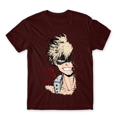 Bordó Hősakadémia férfi rövid ujjú póló - BNHA - Kacchan