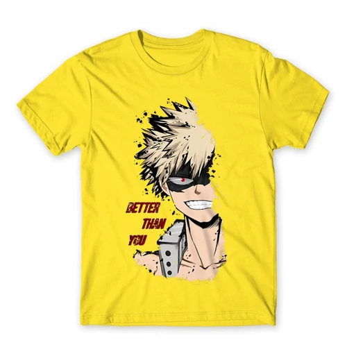 Citromsárga Hősakadémia férfi rövid ujjú póló - BNHA - Kacchan