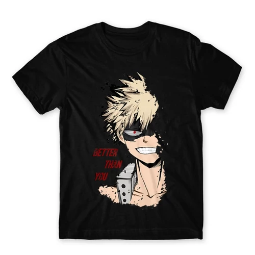 Fekete Hősakadémia férfi rövid ujjú póló - BNHA - Kacchan