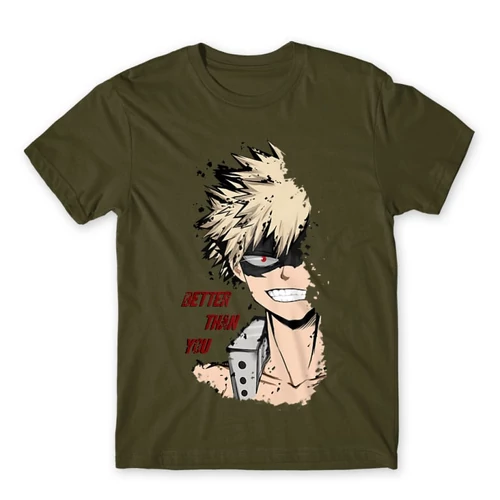 Khaki Hősakadémia férfi rövid ujjú póló - BNHA - Kacchan