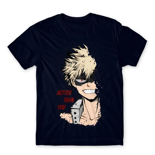 Sötétkék Hősakadémia férfi rövid ujjú póló - BNHA - Kacchan