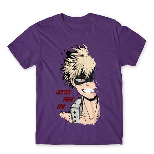 Sötétlila Hősakadémia férfi rövid ujjú póló - BNHA - Kacchan
