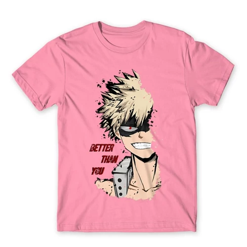 Világos rózsaszín Hősakadémia férfi rövid ujjú póló - BNHA - Kacchan