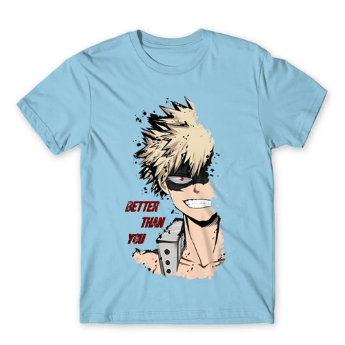 Világoskék Hősakadémia férfi rövid ujjú póló - BNHA - Kacchan