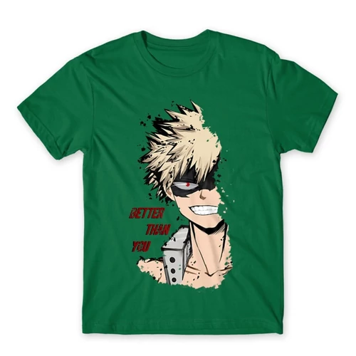 Zöld Hősakadémia férfi rövid ujjú póló - BNHA - Kacchan