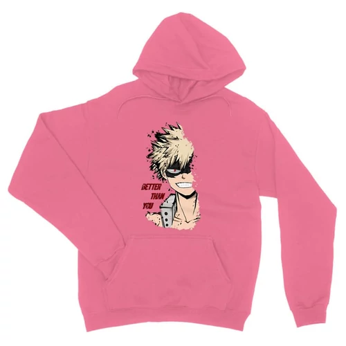 Világos rózsaszín Hősakadémia unisex kapucnis pulóver - BNHA - Kacchan