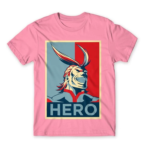 Világos rózsaszín Hősakadémia férfi rövid ujjú póló - Boku no Hero Academia - All Might