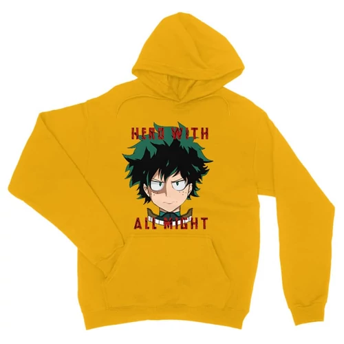 Sárga Hősakadémia unisex kapucnis pulóver - Hero With All Might