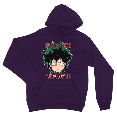Sötétlila Hősakadémia unisex kapucnis pulóver - Hero With All Might
