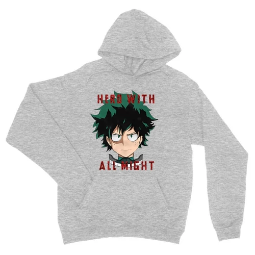 Sportszürke Hősakadémia unisex kapucnis pulóver - Hero With All Might