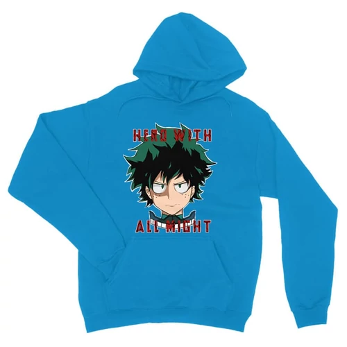 Zafírkék Hősakadémia unisex kapucnis pulóver - Hero With All Might