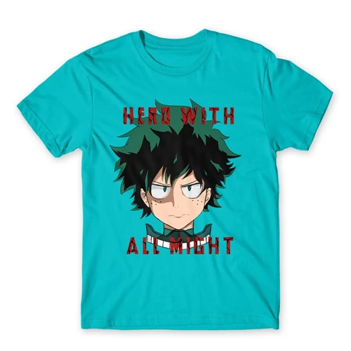 Atollkék Hősakadémia férfi rövid ujjú póló - Hero With All Might