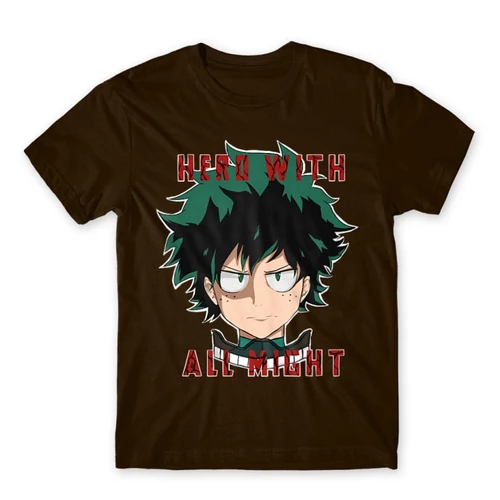 Barna Hősakadémia férfi rövid ujjú póló - Hero With All Might