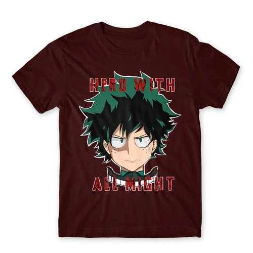 Bordó Hősakadémia férfi rövid ujjú póló - Hero With All Might