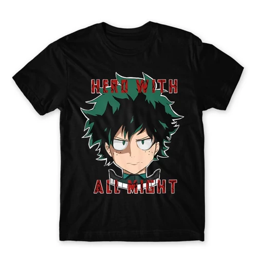 Fekete Hősakadémia férfi rövid ujjú póló - Hero With All Might