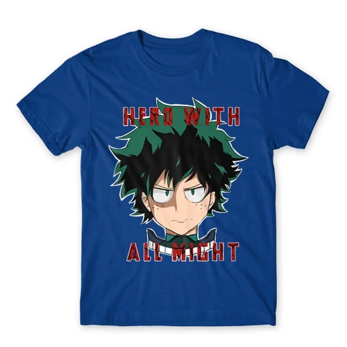 Királykék Hősakadémia férfi rövid ujjú póló - Hero With All Might