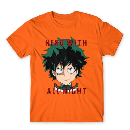 Narancs Hősakadémia férfi rövid ujjú póló - Hero With All Might