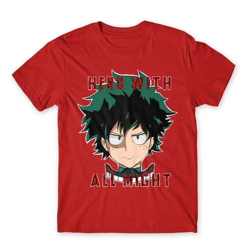 Piros Hősakadémia férfi rövid ujjú póló - Hero With All Might