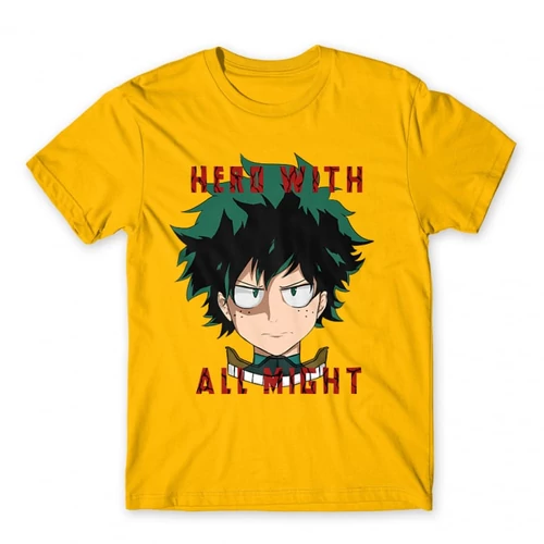 Sárga Hősakadémia férfi rövid ujjú póló - Hero With All Might