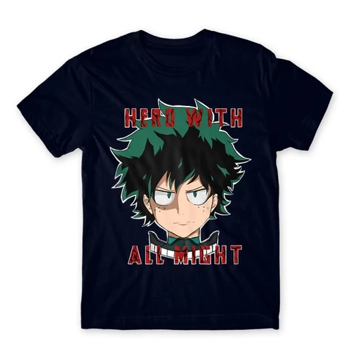 Sötétkék Hősakadémia férfi rövid ujjú póló - Hero With All Might
