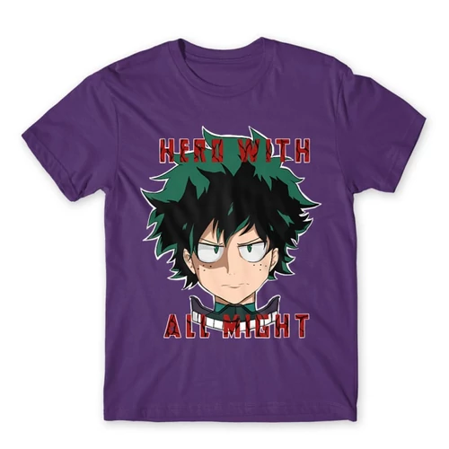Sötétlila Hősakadémia férfi rövid ujjú póló - Hero With All Might