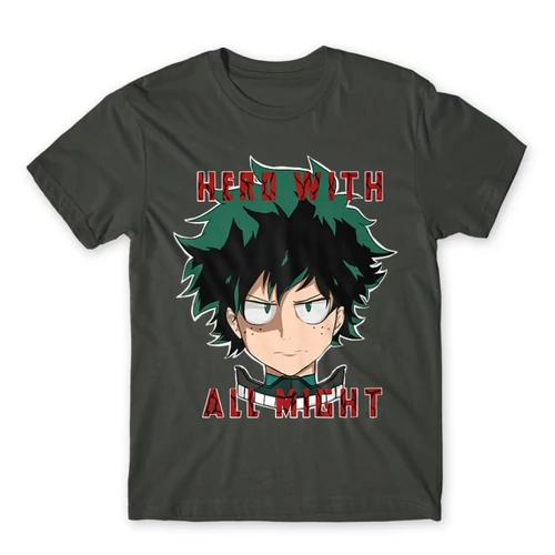 Sötétszürke Hősakadémia férfi rövid ujjú póló - Hero With All Might