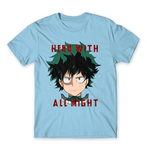 Világoskék Hősakadémia férfi rövid ujjú póló - Hero With All Might