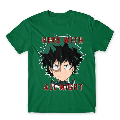 Zöld Hősakadémia férfi rövid ujjú póló - Hero With All Might