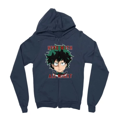 Sötétkék Hősakadémia zipzáros pulóver - Hero With All Might