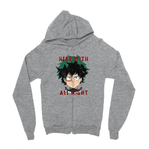 Sportszürke Hősakadémia zipzáros pulóver - Hero With All Might
