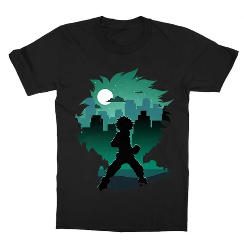 Fekete Hősakadémia gyerek rövid ujjú póló - Izuku silhouette