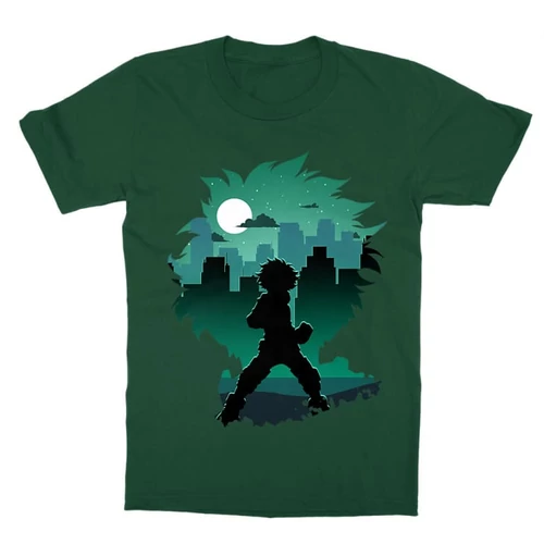 Sötétzöld Hősakadémia gyerek rövid ujjú póló - Izuku silhouette
