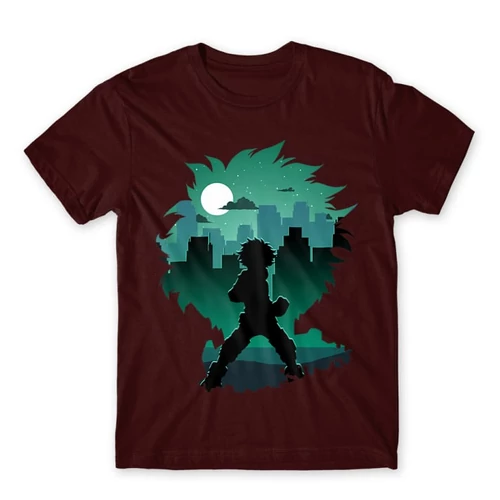 Bordó Hősakadémia férfi rövid ujjú póló - Izuku silhouette