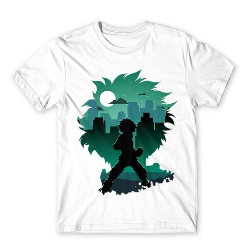 Fehér Hősakadémia férfi rövid ujjú póló - Izuku silhouette