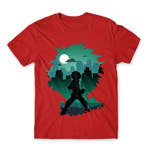 Piros Hősakadémia férfi rövid ujjú póló - Izuku silhouette