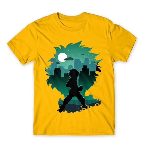 Sárga Hősakadémia férfi rövid ujjú póló - Izuku silhouette