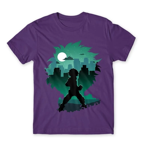 Sötétlila Hősakadémia férfi rövid ujjú póló - Izuku silhouette