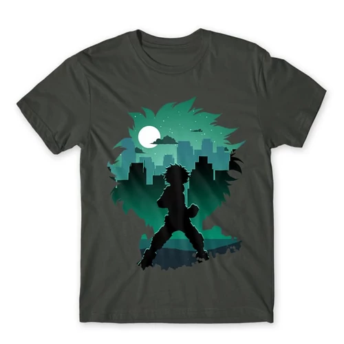 Sötétszürke Hősakadémia férfi rövid ujjú póló - Izuku silhouette