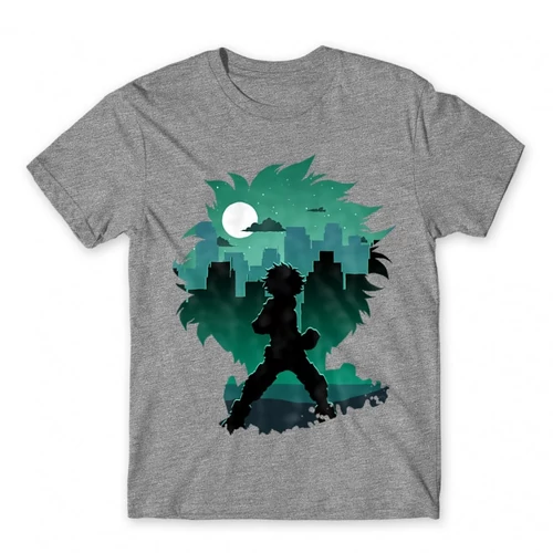 Sportszürke Hősakadémia férfi rövid ujjú póló - Izuku silhouette
