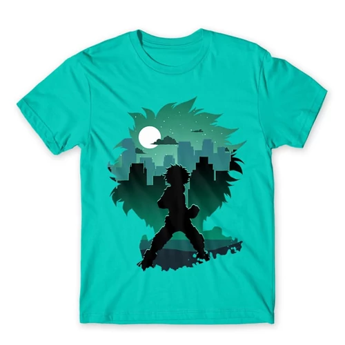 Türkiz Hősakadémia férfi rövid ujjú póló - Izuku silhouette