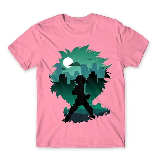 Világos rózsaszín Hősakadémia férfi rövid ujjú póló - Izuku silhouette