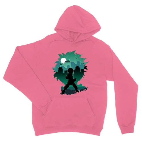 Világos rózsaszín Hősakadémia unisex kapucnis pulóver - Izuku silhouette