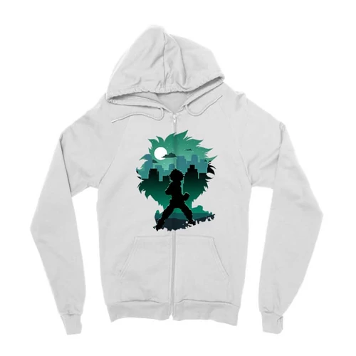 Fehér Hősakadémia zipzáros pulóver - Izuku silhouette