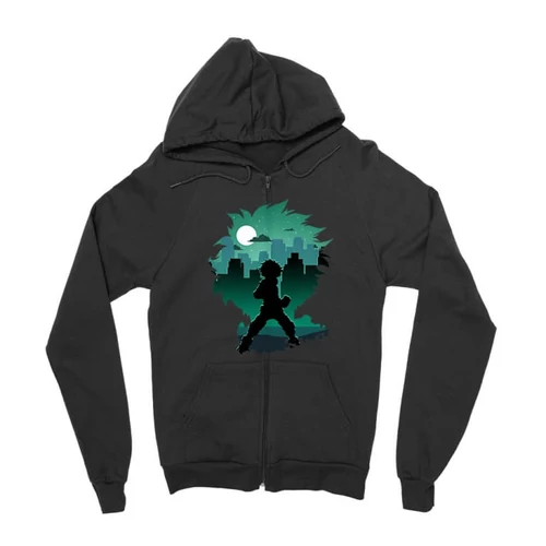 Fekete Hősakadémia zipzáros pulóver - Izuku silhouette