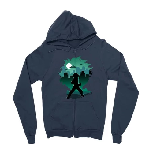 Sötétkék Hősakadémia zipzáros pulóver - Izuku silhouette