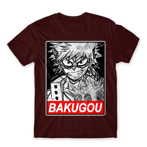 Bordó Hősakadémia férfi rövid ujjú póló - Bakugou